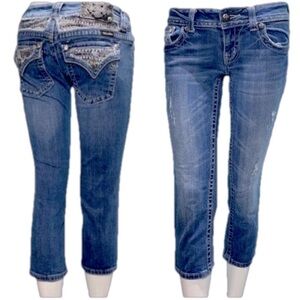 Miss Me Denim Capri Jeans Low Rise Rhinestone Bling Designer Size 26